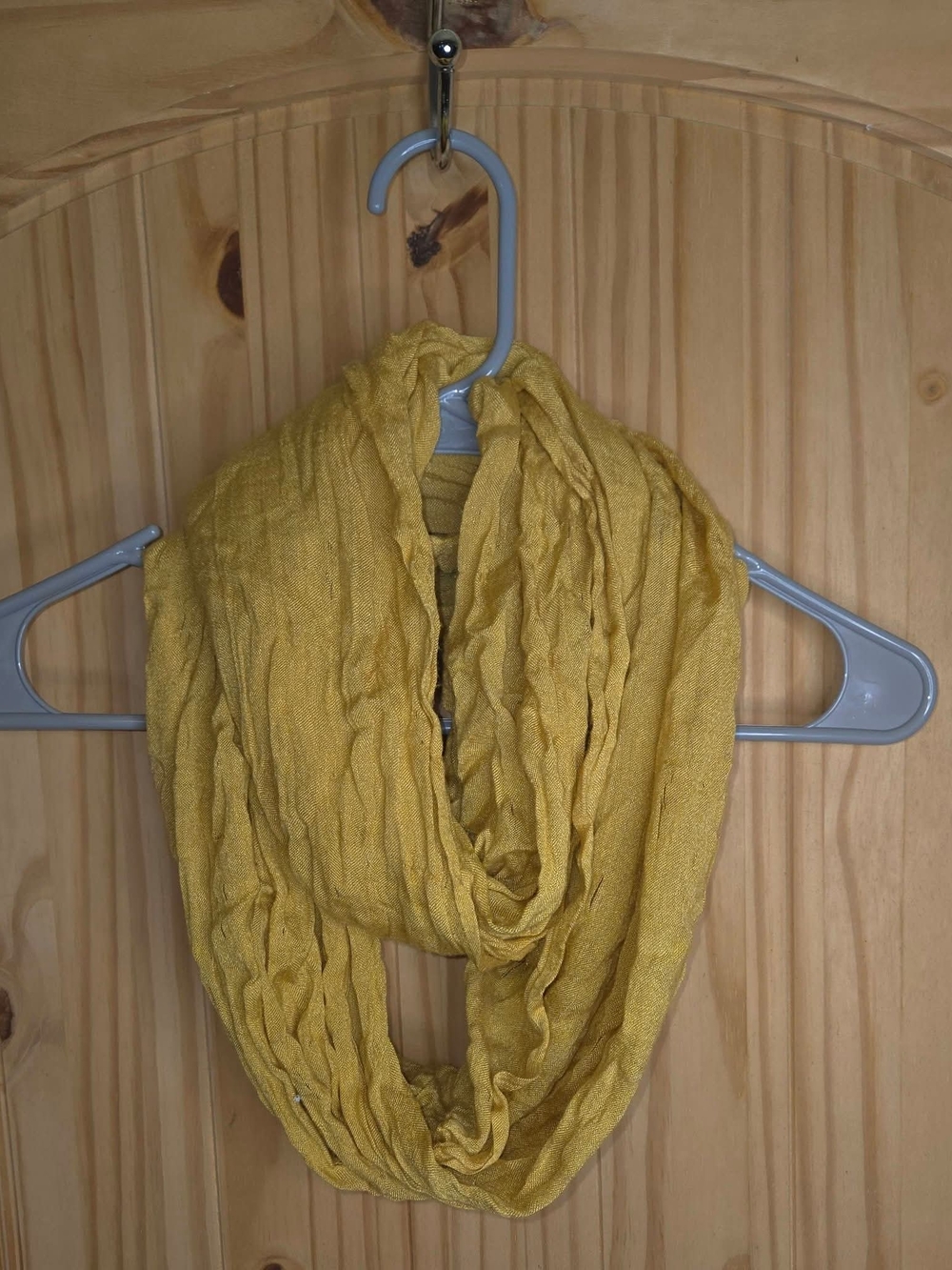 Mustard Yellow Infinity Scarf – Lightweight Crinkle Textured Cotton Silk Blend